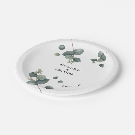 Assiettes En Carton Mariage Eucalyptus vert (Angle)