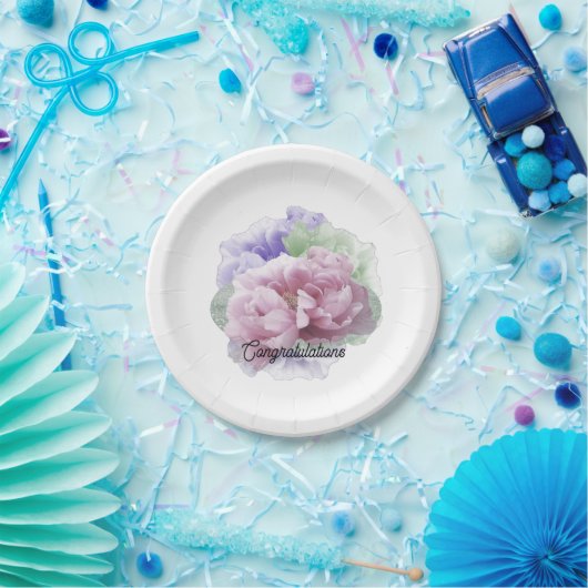 Assiettes En Carton Mariage Félicitations Peonies Plaques en papier (Fête)