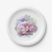 Assiettes En Carton Mariage Félicitations Peonies Plaques en papier (Devant)