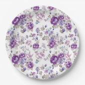 Assiettes En Carton Mariage Fête de Jardin Floral de Roses Violettes L (Devant)