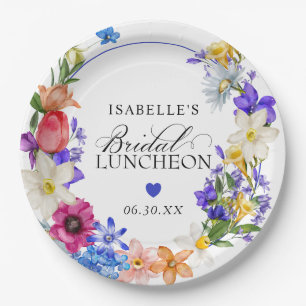 Assiettes En Carton Mariage Fête de Mariée Fleurs Sauvages Bleu Violet