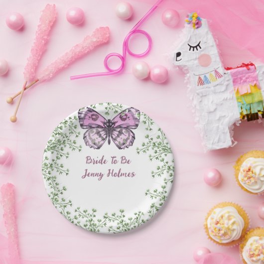 Assiettes En Carton Mariage Fête Rose Papillon Feuillage (Fête)