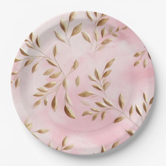 Assiettes En Carton Mariage Feuille Blush Pink Gold (Devant)