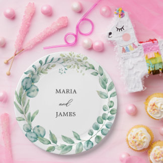 Assiettes En Carton Mariage Feuille de l'Eucalyptus