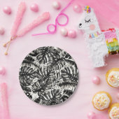 Assiettes En Carton Mariage Feuille de Palme Tropicale Noir & Blanc (Fête)