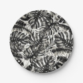 Assiettes En Carton Mariage Feuille de Palme Tropicale Noir & Blanc (Devant)