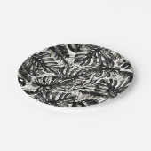 Assiettes En Carton Mariage Feuille de Palme Tropicale Noir & Blanc (Angle)