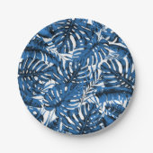 Assiettes En Carton Mariage Feuille  Denim Blue Tropical Palm (Devant)