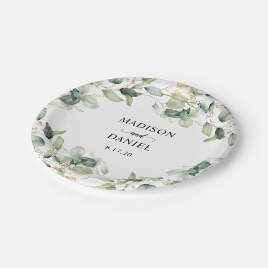 Assiettes En Carton Mariage Feuille d'or Eucalyptus (Angle)