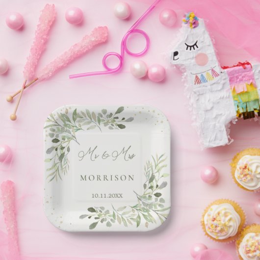 Assiettes En Carton Mariage Feuille du feuillage vert Eucalyptus (Fête)