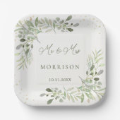 Assiettes En Carton Mariage Feuille du feuillage vert Eucalyptus (Recto)