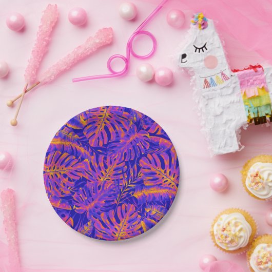 Assiettes En Carton Mariage Feuille électrique orange bleu tropique Pa (Fête)