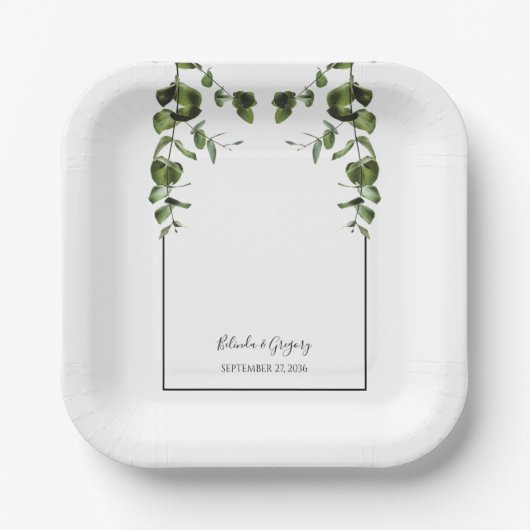 Assiettes En Carton Mariage Feuille rustique Eucalyptus (Recto)
