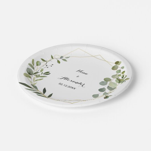 Assiettes En Carton Mariage Feuille vert tropical (Angle)