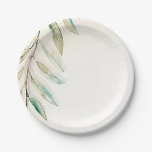 Assiettes En Carton Mariage Feuilles d'Eucalyptus Végétal Moderne Rétr