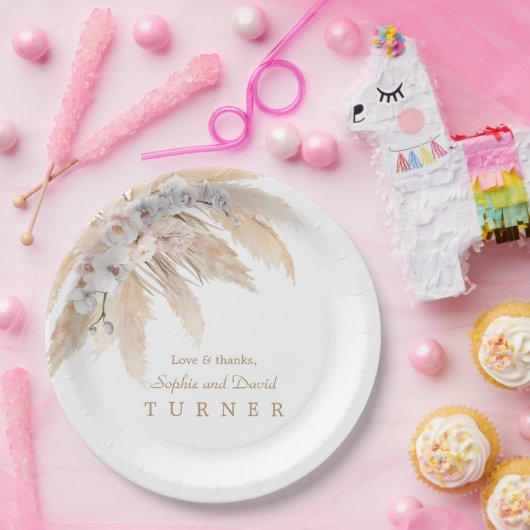 Assiettes En Carton Mariage Fleur de Blanch Orchidée Rouge Pampas (Fête)