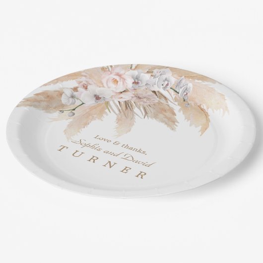 Assiettes En Carton Mariage Fleur de Blanch Orchidée Rouge Pampas (Angle)