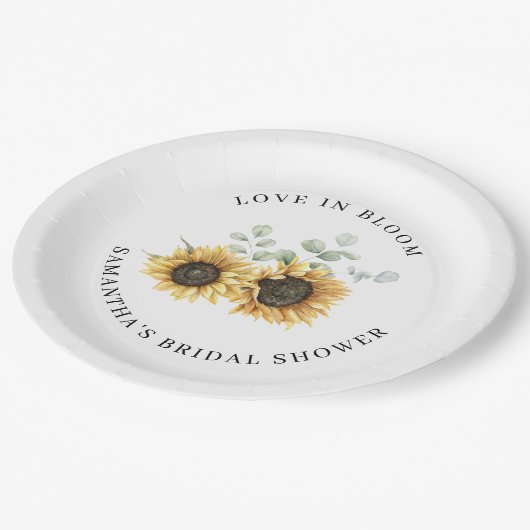Assiettes En Carton Mariage Fleur de Tournesol Eucalyptus (Angle)