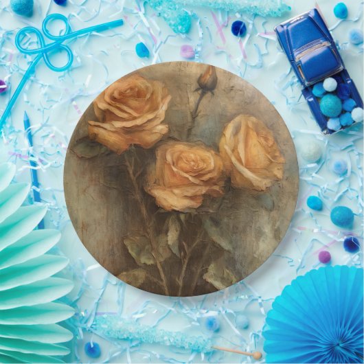 Assiettes En Carton Mariage Fleur Rose Pêche (Fête)