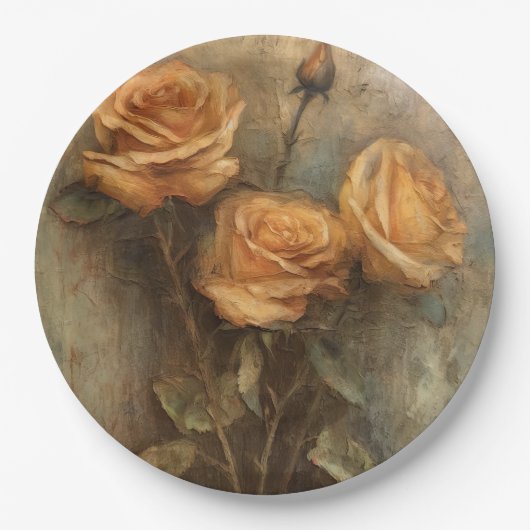 Assiettes En Carton Mariage Fleur Rose Pêche (Devant)