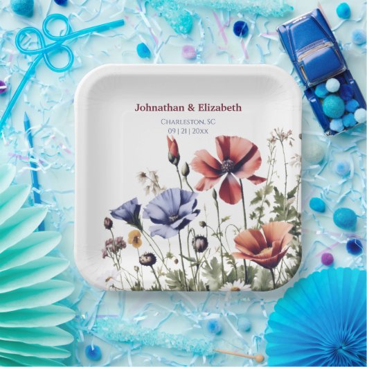 Assiettes En Carton Mariage Fleur sauvage aquarelle (Fête)