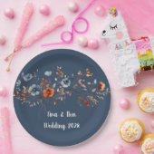 Assiettes En Carton Mariage Fleur sauvage bleu et orange (Fête)