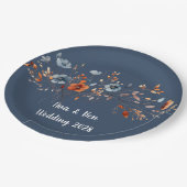 Assiettes En Carton Mariage Fleur sauvage bleu et orange (Angle)