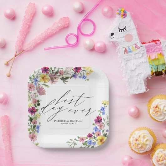 Assiettes En Carton Mariage Fleur sauvage Boho (Fête)