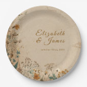 Assiettes En Carton Mariage Fleur sauvage Boho rustique frontière beig (Devant)