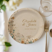 Assiettes En Carton Mariage Fleur sauvage Boho rustique frontière beig