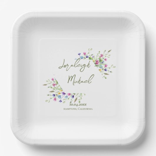 Assiettes En Carton Mariage Fleur sauvage Chic Boho (Recto)