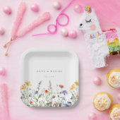 Assiettes En Carton Mariage Fleur sauvage d'aquarelle dynamique (Fête)