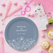 Assiettes En Carton Mariage fleur sauvage Dusty Blue Boho (Fête)