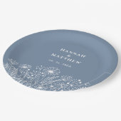 Assiettes En Carton Mariage fleur sauvage Dusty Blue Boho (Angle)