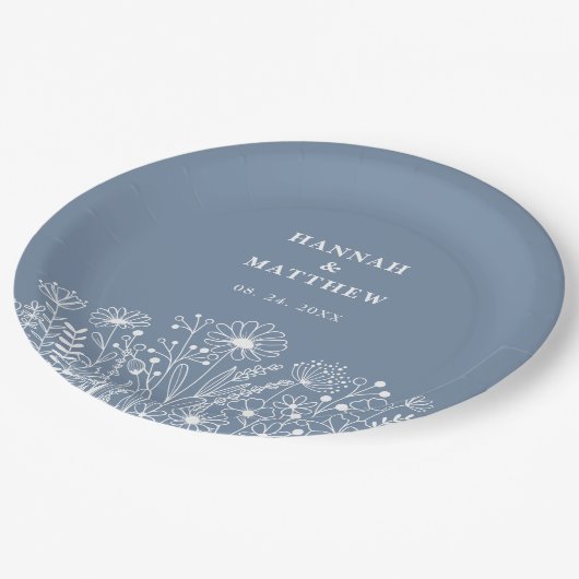 Assiettes En Carton Mariage fleur sauvage Dusty Blue Boho (Angle)