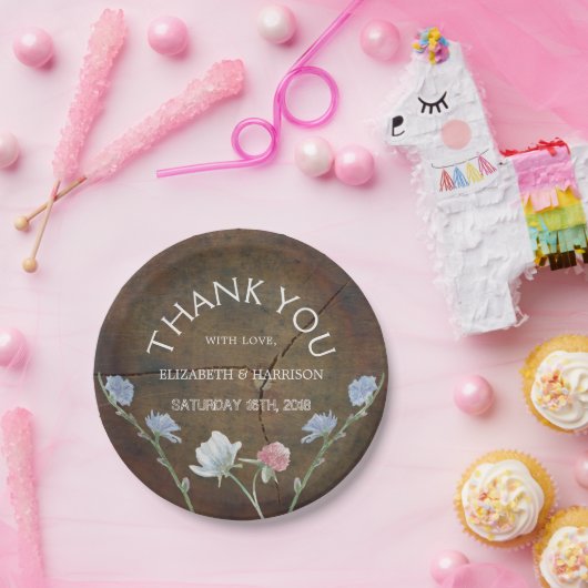 Assiettes En Carton Mariage fleur sauvage en bois de chêne (Fête)