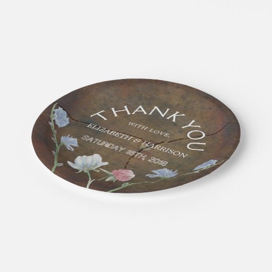 Assiettes En Carton Mariage fleur sauvage en bois de chêne (Angle)