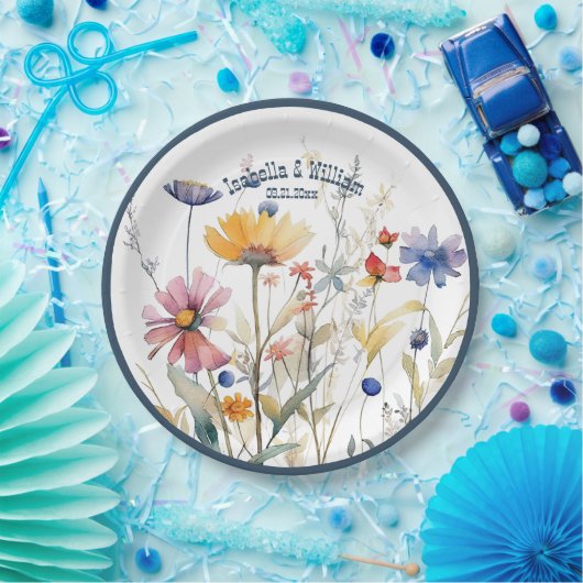 Assiettes En Carton Mariage Fleur sauvage personnalisé Blue Denim Fall (Fête)