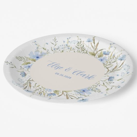 Assiettes En Carton Mariage Fleur sauvage rustique Dusty Blue Delicy (Angle)
