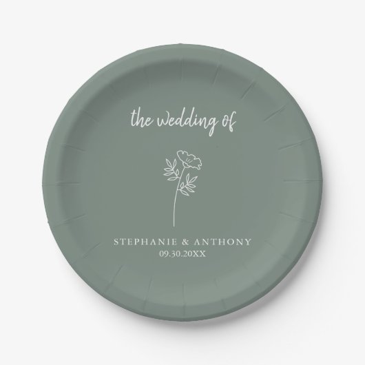 Assiettes En Carton Mariage Fleur sauvage Sage Green (Devant)