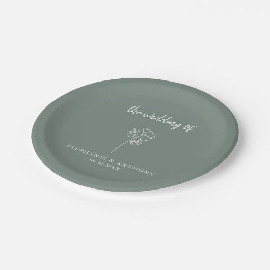 Assiettes En Carton Mariage Fleur sauvage Sage Green (Angle)