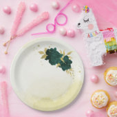 Assiettes En Carton Mariage fleuri en or vert émeraude (Fête)