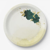 Assiettes En Carton Mariage fleuri en or vert émeraude (Devant)