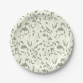 Assiettes En Carton Mariage fleuri vert crème et sauge (Devant)