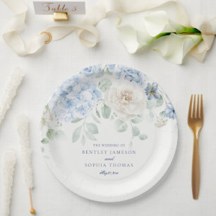 Assiettes En Carton Mariage Fleurie d'Hydrangea Bleu Quelque Chose