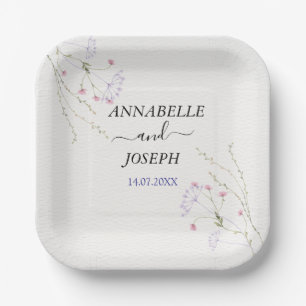 Assiettes En Carton Mariage fleurs aquarelles minimalistes blanches