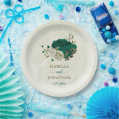 Assiettes En Carton mariage fleurs beige vert émeraude (Fête)