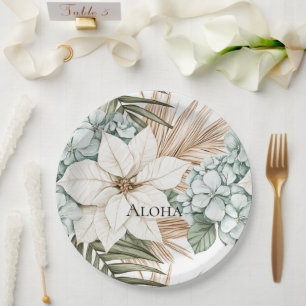 Assiettes En Carton Mariage Fleurs Blanches Bleues Tropicales