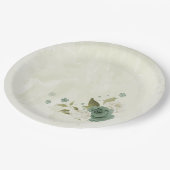 Assiettes En Carton mariage fleurs blanches vert sauge (Angle)