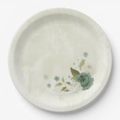 Assiettes En Carton mariage fleurs blanches vert sauge (Devant)